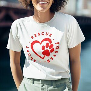 🆕Adopt Rescue Foster Paw Heart White T-Shirt Graphic Tee